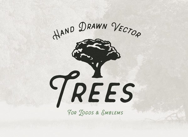 手绘树木矢量素材 Hand Drawn Vector Trees