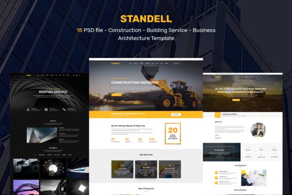 建筑基建工程公司网站设计PSD模板 Standell | Multipurpose Construction PSD Template