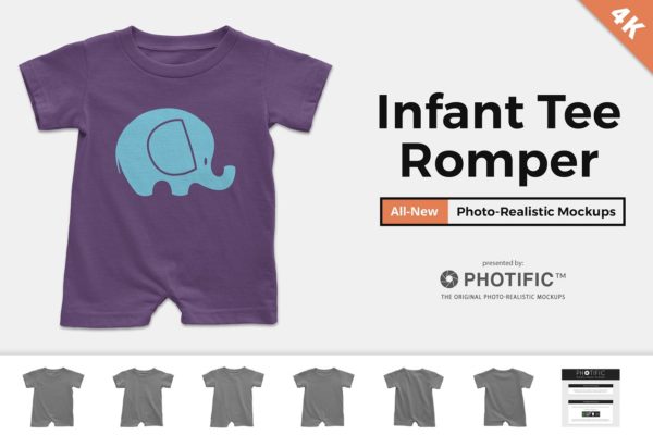 婴儿连体短袖T恤样机模板 Infant Tee Romper Mockups