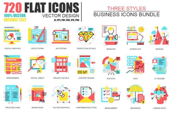 720枚企业服务主题扁平风格图标合集 Ultimate Flat Icons Pack
