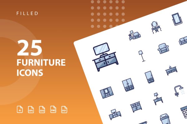 25枚家具矢量填充16图库精选图标v2 Furniture Filled Part 2