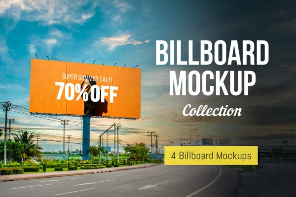 户外公路大型广告牌广告设计展示效果图样机 Advertising Billboard Mockup