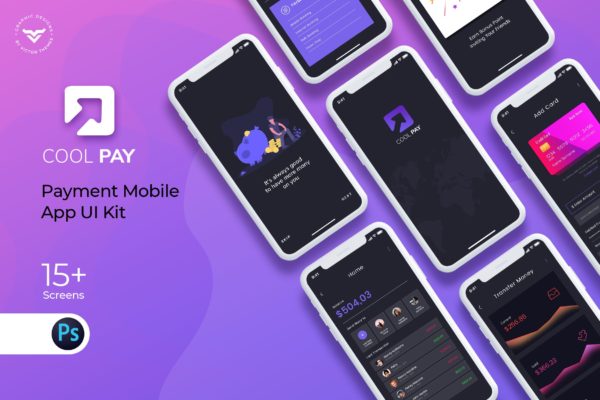 移动支付工具/电子钱包APP应用UI设计套件 Cool Pay Payment Mobile App UI Kit