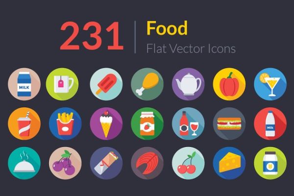 231款卡通扁平化食物饮料主题图标 231 Flat Food Icons