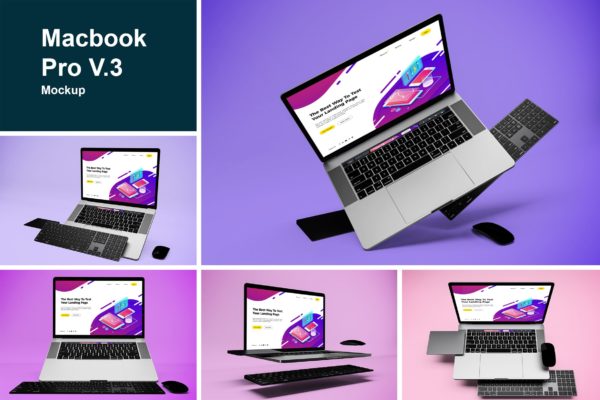 悬浮风格MacBook Pro笔记本电脑Web设计预览普贤居精选样机v3 Macbook Pro Mockup V.3