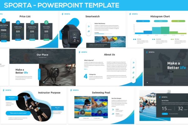 创新体育运动互联网产品演示PPT幻灯片模板 Sporta &#8211; Powerpoint Presentation Template