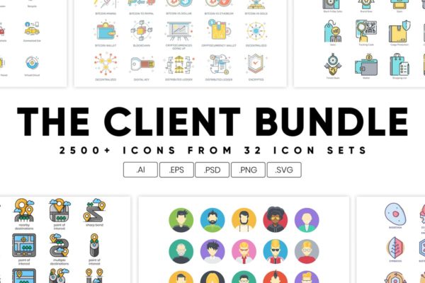 2500+枚32个分类综合图标合集 The Client Bundle 2,500+ Icons