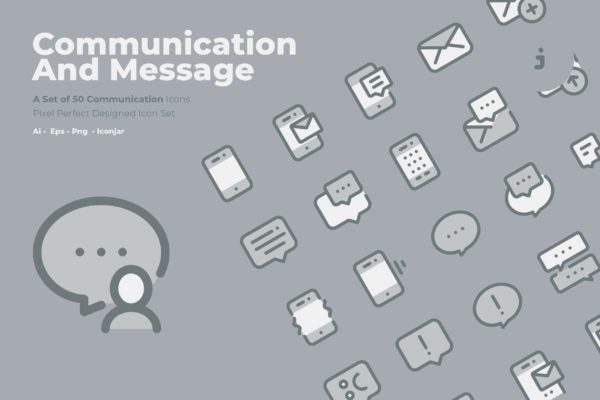 50枚社交通讯主题双色调矢量亿图网易图库精选图标 50 Communication Icons  &#8211;  Two Tone Style