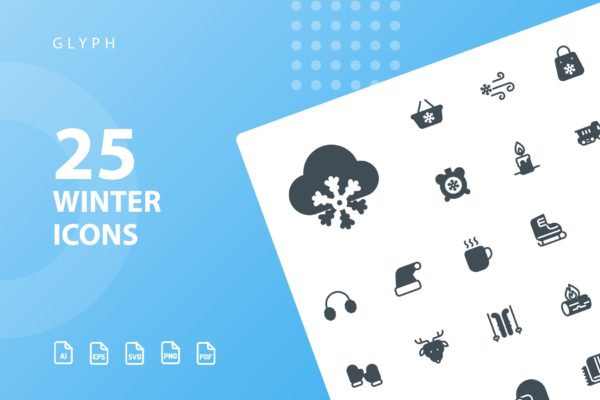 25枚冬天主题矢量字体16素材精选图标v2 Winter Glyph Icons