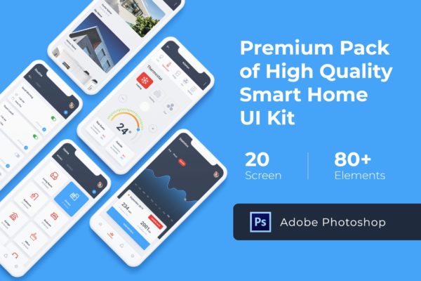 智能家居APP应用交互界面UI设计PSD模板 Smart Home Mobile UI KIT for Photoshop