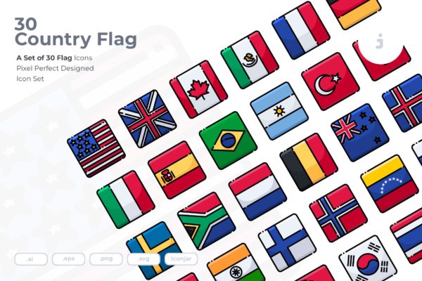 30枚国家国旗矢量图标 30 Country 
