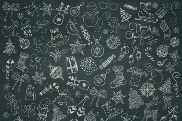 圣诞主题粉笔涂鸦图标 Christmas Chalk Doodle Icons. PNG