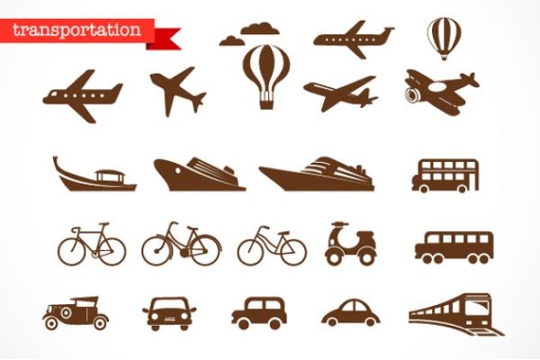 交通工具矢量图标集 Transportation vector icons set