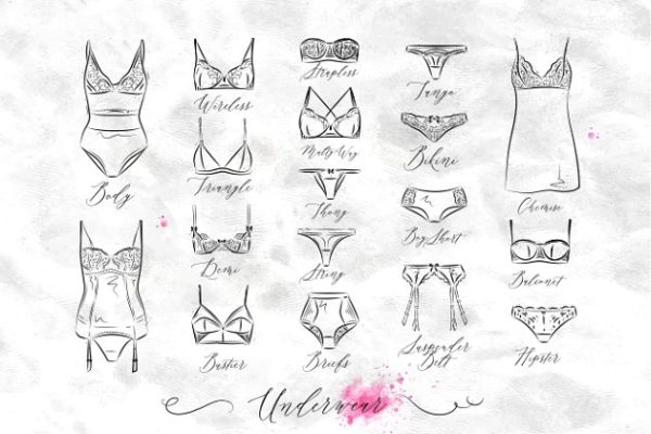 女性内衣文胸素描风格图标 Set Underwear Icons