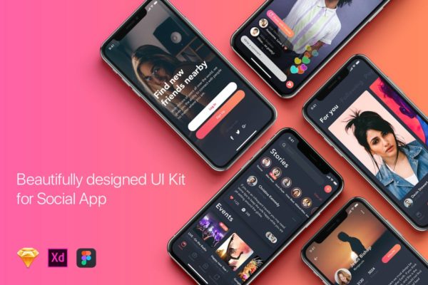 针对iOS系统设计的社交APP移动应用UI设计套件 Social mobile App UI Kit for Iphone X