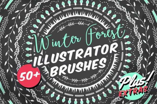 50款冬季森林主题AI笔刷 Winter Forest Illustrator Brushes