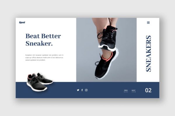 运动鞋品牌网站巨无霸Header设计模板 Footwear Ecommerce Hero Header Template