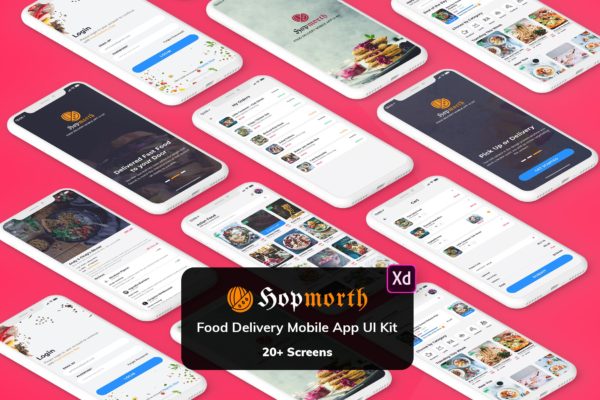 在线订餐美食主题APP应用UI设计XD模板[日间模式版本] Hopmorth-Restaurant MobileApp UI Kit Light (XD)
