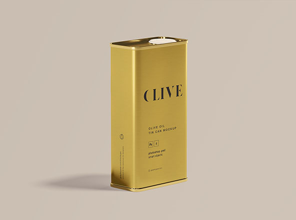 橄榄油罐头包装外观设计样机模板 Olive Oil Tin Can Mockup