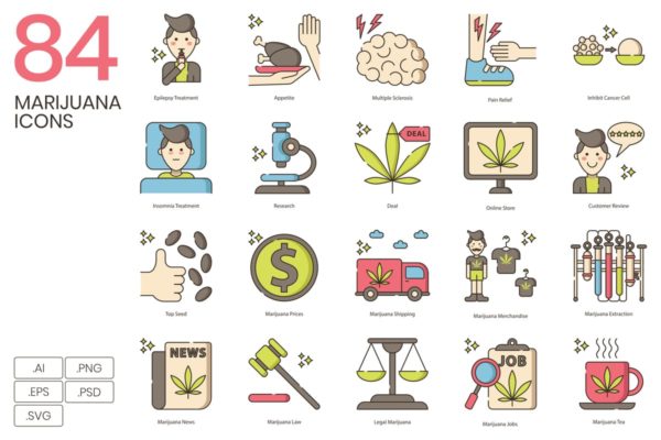 84枚大麻&amp;草药主题图标 84 Marijuana &amp; Weed Icons | Hazel Series