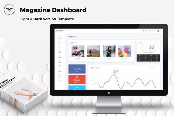 电子杂志阅读平台后台管理界面UI设计模板 Magazine Admin Dashboard UI Kit
