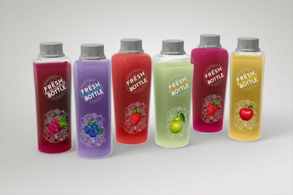 果汁瓶包装外观设计样机模板 Juice Bottle Set Packaging MockUp