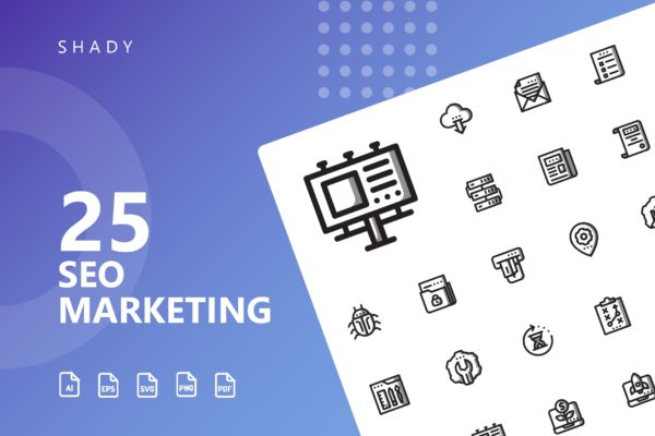 25枚SEO搜索引擎优化营销矢量阴影16图库精选图标v1 SEO Marketing Shady Icons