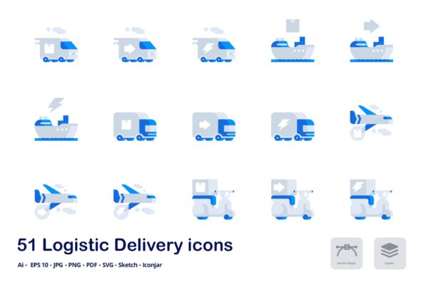 物流配送快递行业双色调扁平化矢量图标 Logistic Delivery Accent Duo Tone Icons