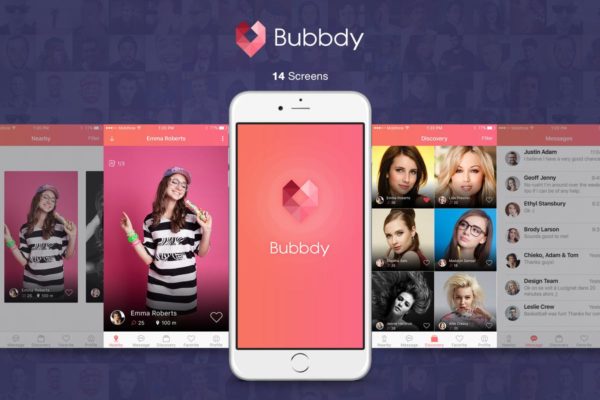 在线约会陌生交友手机APP应用UI套件 Bubbdy &#8211; Dating App UI Kit
