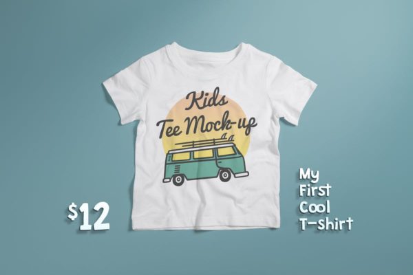 儿童版圆领T恤服饰印花设计样机素材 Crew Neck T-shirt Mock-up Kids Version