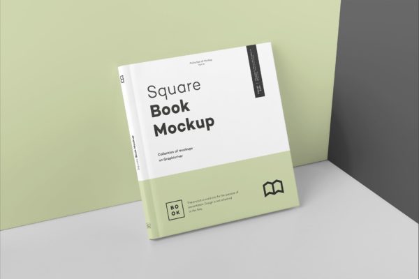 方形精装图书封面&amp;内页版式设计预览样机 Square Book Mock up 2
