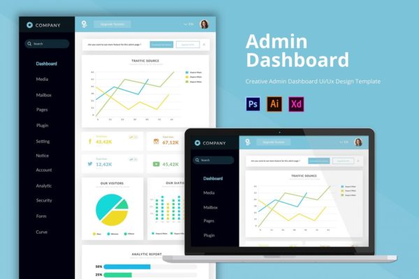 公司网站数据统计后台界面设计16图库精选模板 Company Admin Dashboard