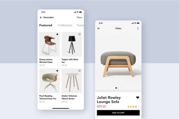北欧简约风家具APP商城UI设计模板 Modern Furniture Mobile App UI Kit