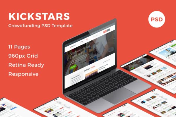 类Kickstars众筹网站设计PSD网站模板 Kickstars &#8211; Crowdfunding PSD Template