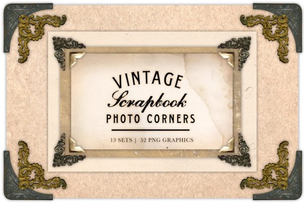 复古剪贴簿/相册装饰角元素素材 Vintage Scrapbook Photo Corners