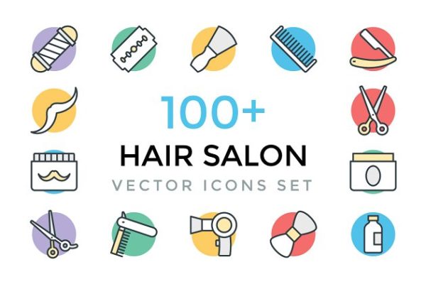 100+美发沙龙系列创意彩色图标 100+ Hair Salon Vector Icons
