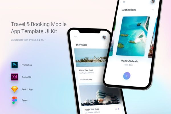 旅行&amp;票务系统APP应用UI套件 Travel &amp; Booking Mobile App Template UI Kit