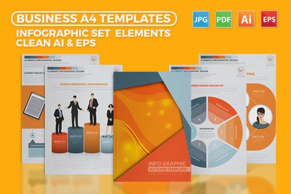 商业策划/业务数据信息图表元素设计模板 Business Infographics A4 Template Design