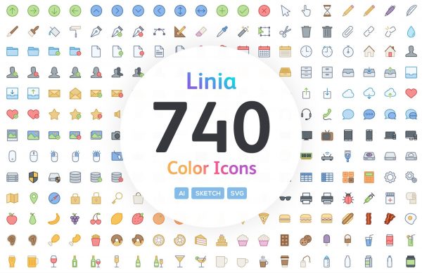 700+矢量图标集 Linia – Vector Line Icons Color