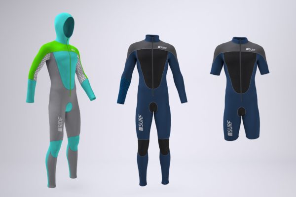 带前拉链的潜水衣定制外观设计效果图样机模板 Wetsuit With Front Zipper Mock-Up