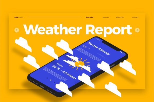 天气预报概念插画网站Banner＆着陆页模板 Weather Report &#8211; Banner &amp; Landing Page