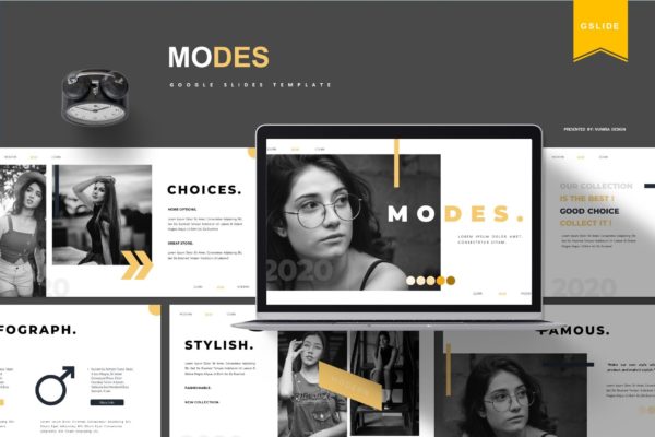 平面模特/创意摄影服推介Google演示模板16设计素材网精选 Modes | Google Slides Template