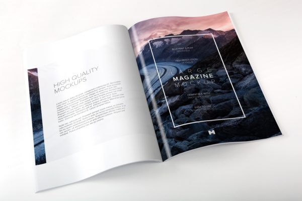 大型杂志内页版式设计印刷效果图样机 Large Magazine Spreads Mockup