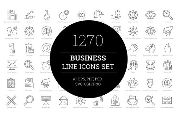 1270枚企业商务主题线条图标 1270 Business Line Icons