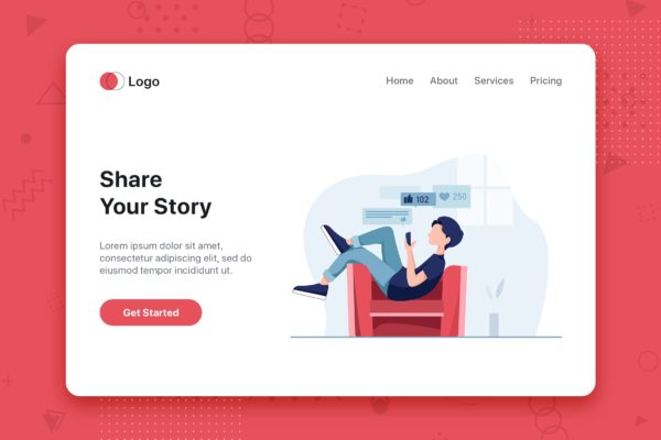信息分享主题网站首页设计概念插画 Share your story flat concept for Landing page