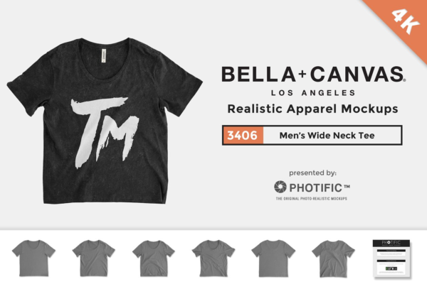短款女性T恤服装样机模板 Bella Canvas 3406 Wide Neck Tee