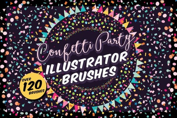 彩绘派对画笔AI笔刷 Confetti Party Illustrator Brushes