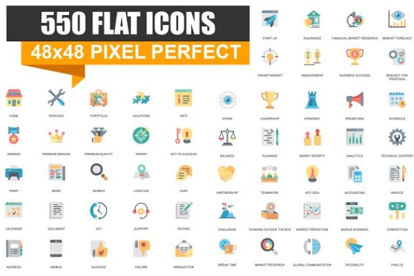 企业商务主题扁平风图标合集 Flat Icons Pack