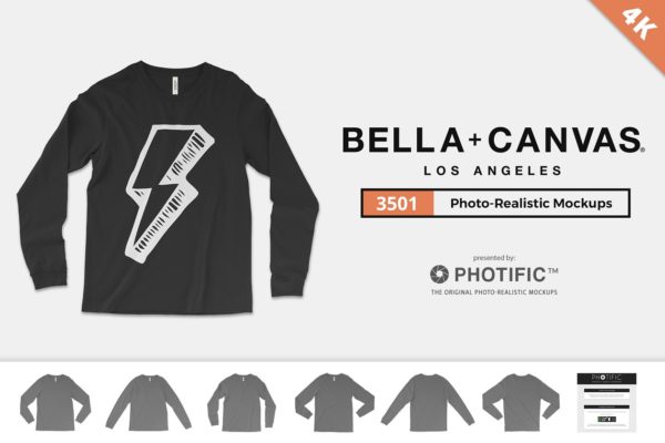 秋冬款长袖T恤样机模板 Bella Canvas 3501 Shirt Mockups