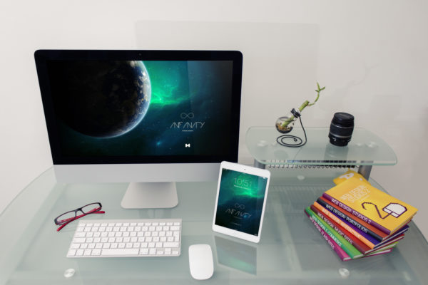iMac&amp;iPad桌面设备屏幕预览效果样机3 Desktop Device Mockup 3